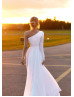 Long Sleeves Beaded White Chiffon Tulle Slit Wedding Dress